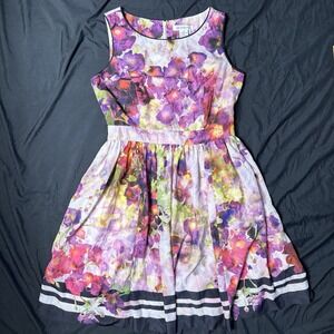 Liz Claiborne Size 8 Dress Floral Watercolor Whimsy Fairy Cottage Pastels Trad